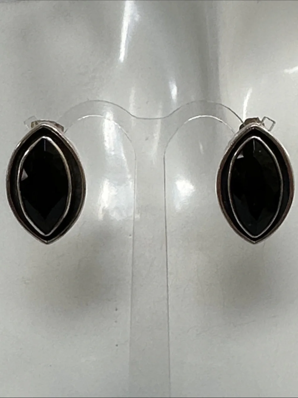 Classic Black Marquise Silver-Trim Earring